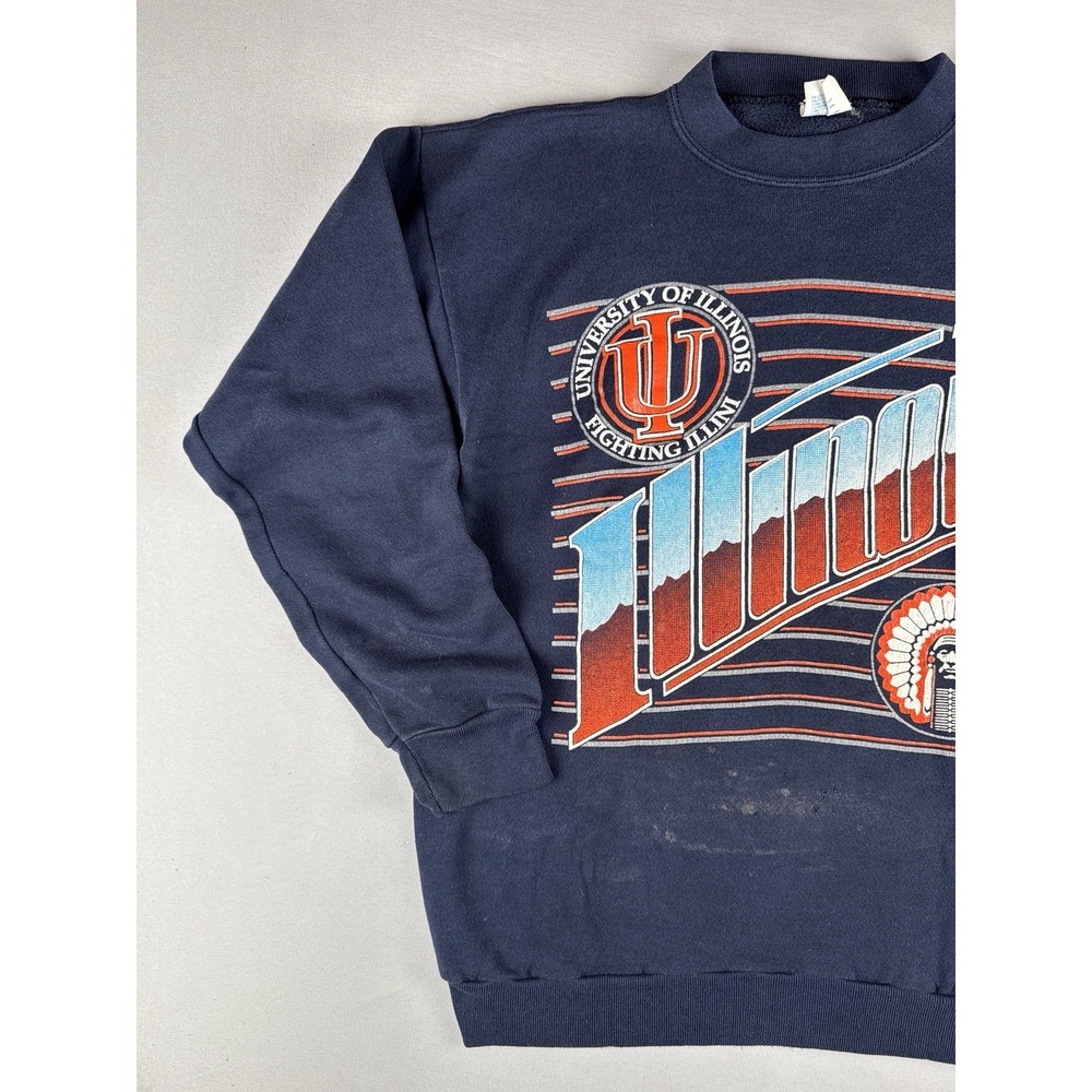 Vintage 90s Illinois Illini Sweatshirt NCAA College 1991 Navy Crewneck Mens L - Picture 3 of 13
